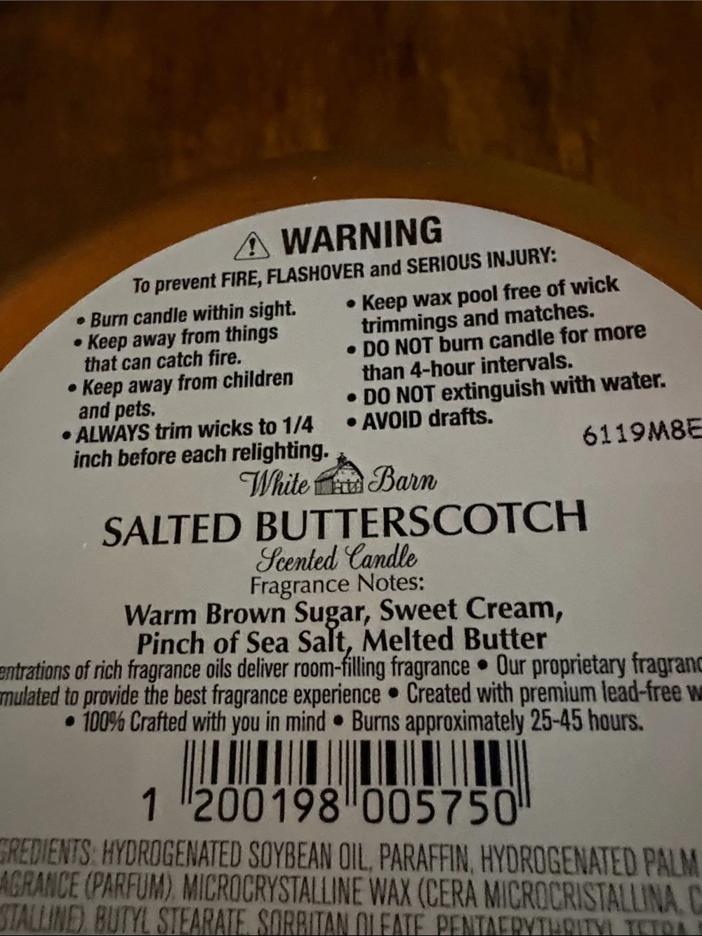 Nwt “Salted Butterscotch” 3 Wick Candle from White Barn